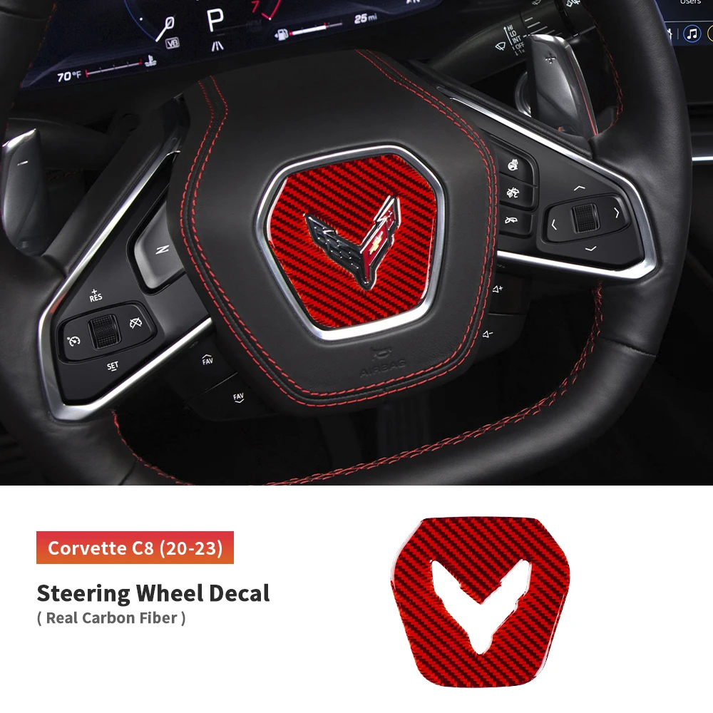 

For Chevrolet Corvette C8 2020 2021 + Epoxy Carbon Fiber Car Interior Steering Wheel Button Trim Frame Gear Shift Panel Sticker