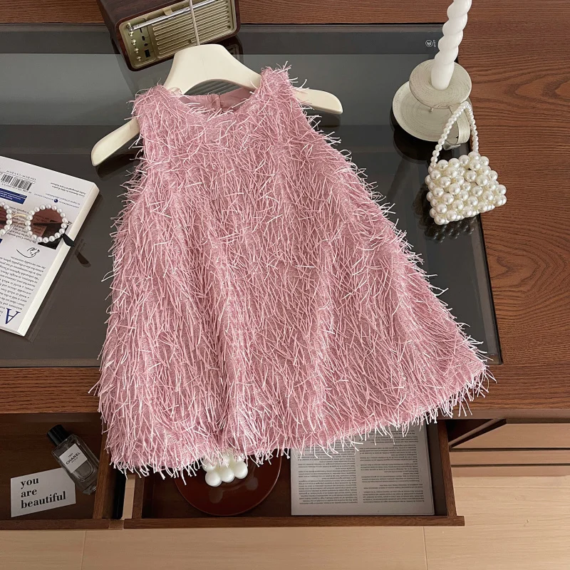 

Summer New Girls' Sleeveless Strap Dress Baby Summer Furry Cute Girls' Dress113