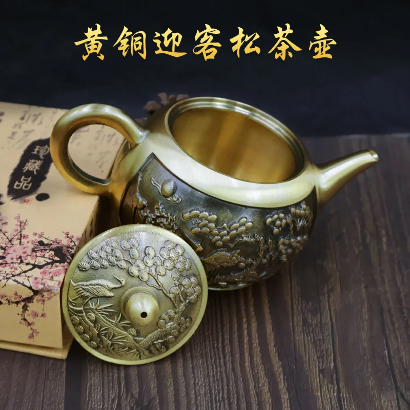 Brass Teapot Welcome Guest Pine Teapot Copper Home Desktop Creative Copperware Ornament Metal Brass Teapot Craft Gift