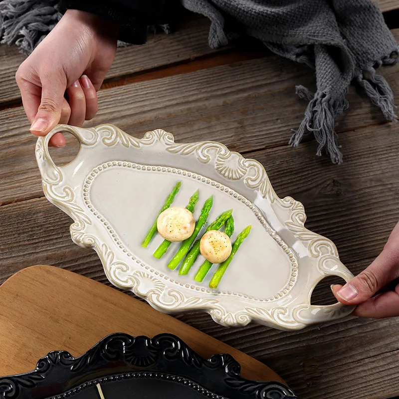 

Рельефная бинауральная тарелка, креативная овощная тарелка, западная еда, европейская ретро-тарелка для рыбы, бытовая керамическая посуда для фруктовых закусок