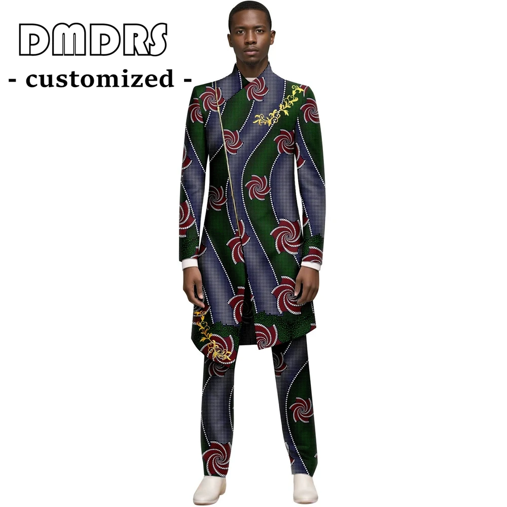 Setelan Jas Pria Premium Motif Afrika 2PC Custom Tailored Ankara Blazer & Celana untuk Pernikahan XS-6XL Pakaian Fashion
