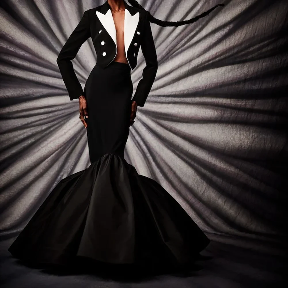 

Классический костюм контрастного цвета с длинным рукавом Русалка Вечерние платья День рождения Пром платья по индивидуальному заказу