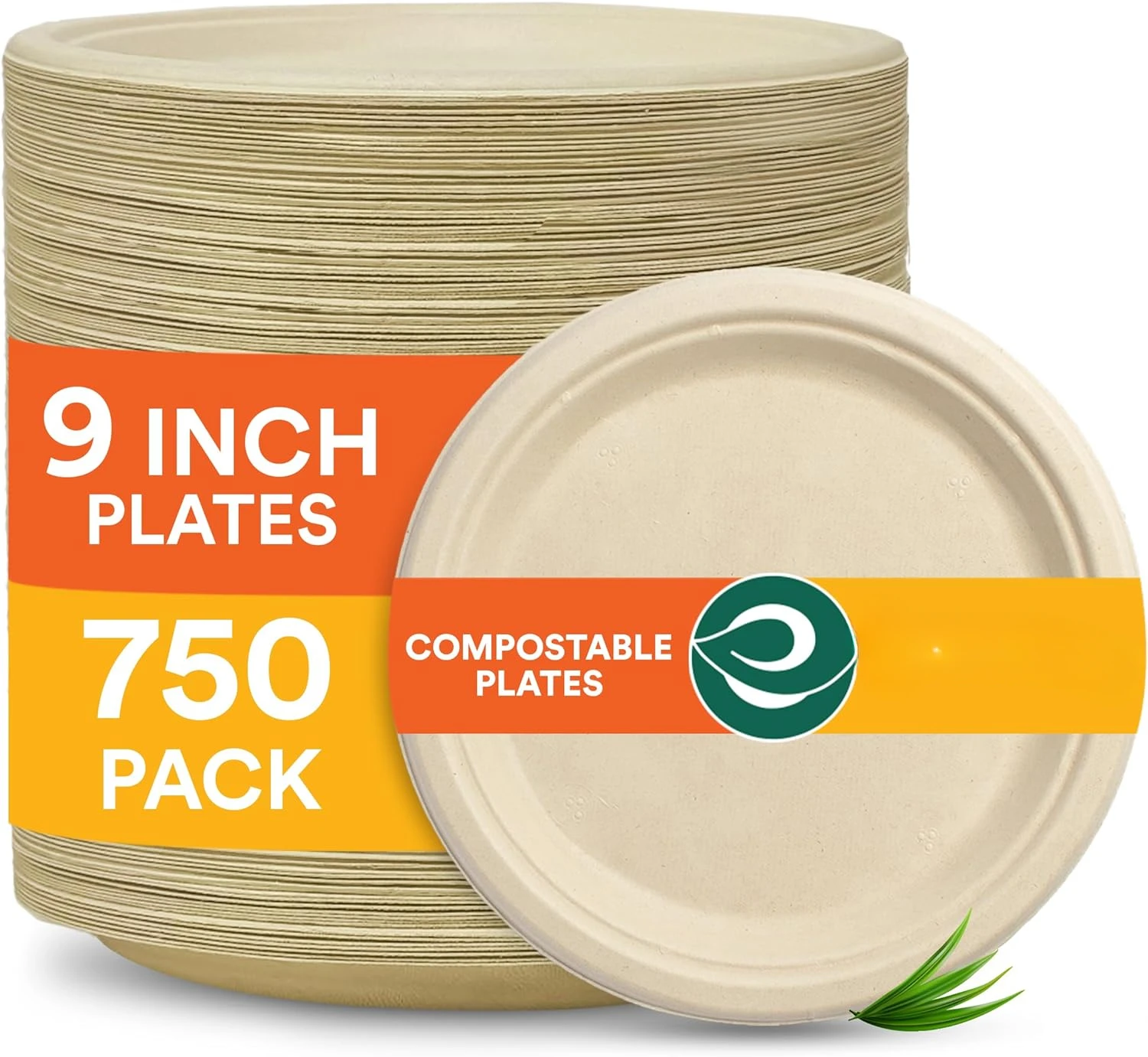 

100% Compostable 9 Inch Paper Plates [750-Pack] Disposable Bulk Party Plates Heavy Duty Eco-Friendly Sturdy Dinner