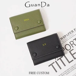 Genuine Leather Custom Letters Wallet Luxury Design Woman Cowhide Casual Card Holder Multi Function Lady Personalized Coin Purse