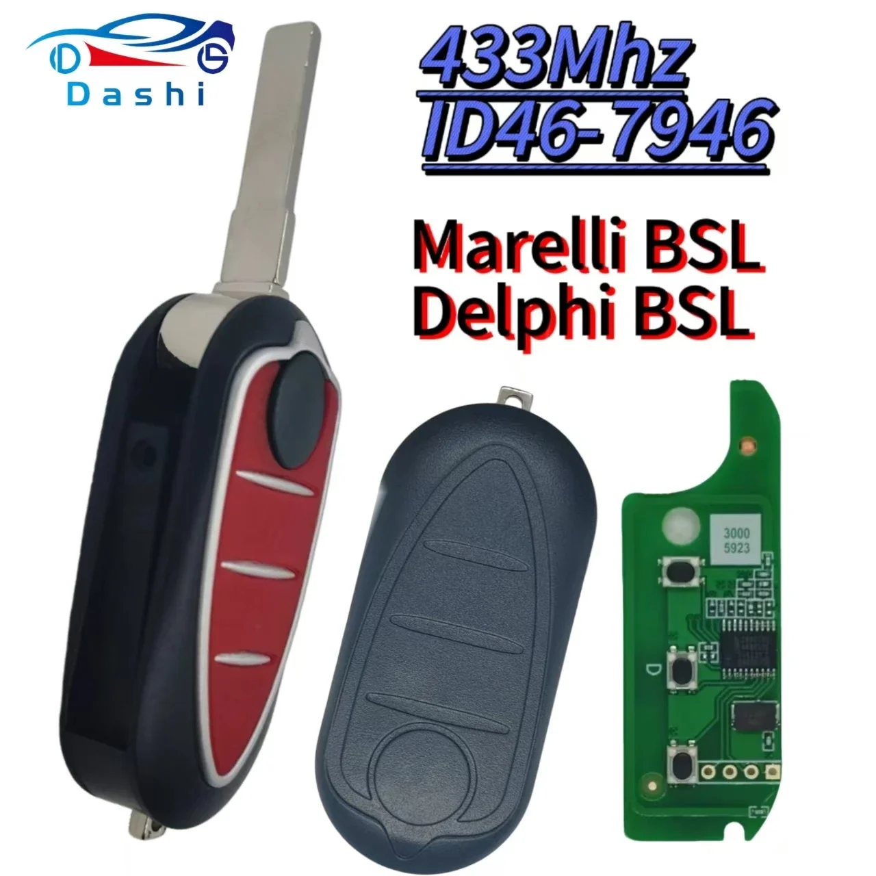 Da Shi  ID46-7946 Auto Keys 433Mhz/ASK  Remote Flip 3 Buttons Car Key Fob For Alfa Romeo Mito 2008-2015 Giulietta 2010-2016