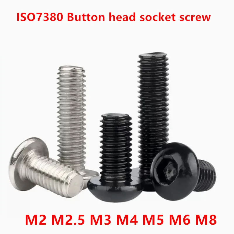 5-50pcs ISO7380 M2 M2.5 M3 M4 M5 M6 M8 Round  Black G10.9 grade  Hex Socket screw Button Head Allen Bolt Screws