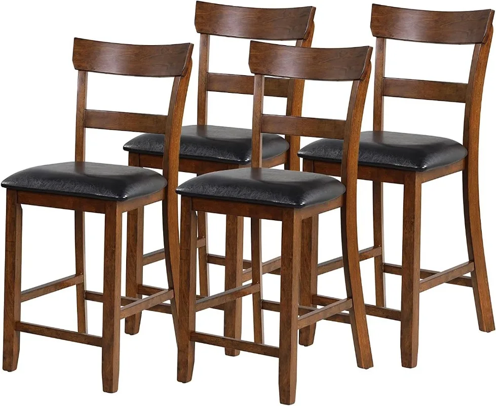 Counter Height Bar Stools Set of 4 Farmhouse 25.5” Wood High Dining Chairs Counter Stools with Back for Kitchen Bar Cushion