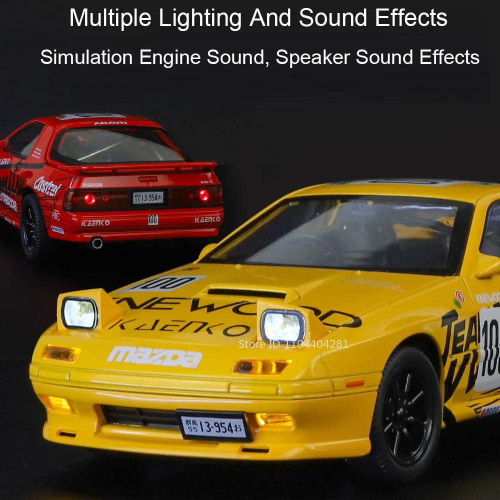 Maßstab 1:24 RX7-FC Legierung Sportwagen Modell Druckguss Spielzeug Miniaturauto 4 Türen geöffnet Sound Licht zurückziehen Kinder Weihnachtsgeschenk