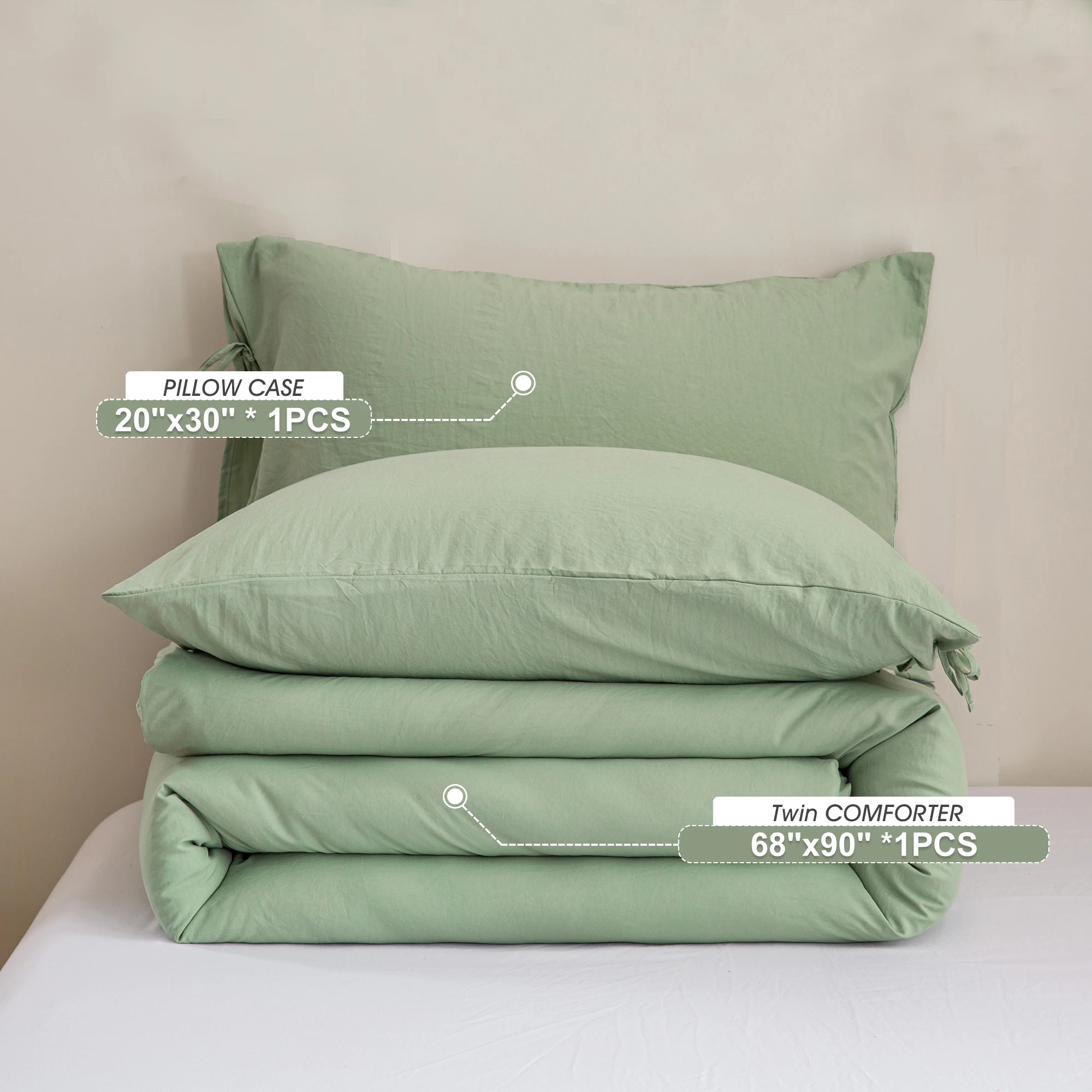 Juego de edredón verde salvia para cama de tamaño doble para todas las estaciones, ligero, esponjoso y acogedor para niños, niños y niñas, dormitorio universitario