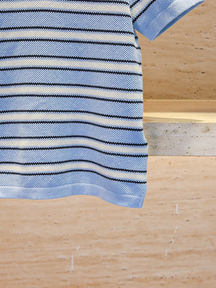 

M Home Southern Oil High End European Women's Spring 2025 College Sle Striped Knitted T-irt Top Faion Commute Loose Fit