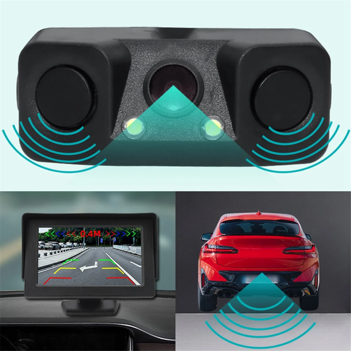 NEW 3 in 1 HD CCD Car Rear View Camera Parking Radar Detector Sensor LED Night Vision Waterproof Reverse Camera