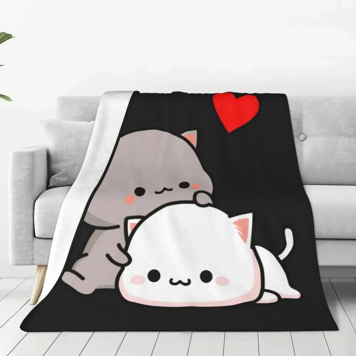 

Peach Cat And Goma Love Flannel Blanket Animal Cute Warm Soft Bedding Throws for Bedroom Travel Bedspread Sofa Bed Cover