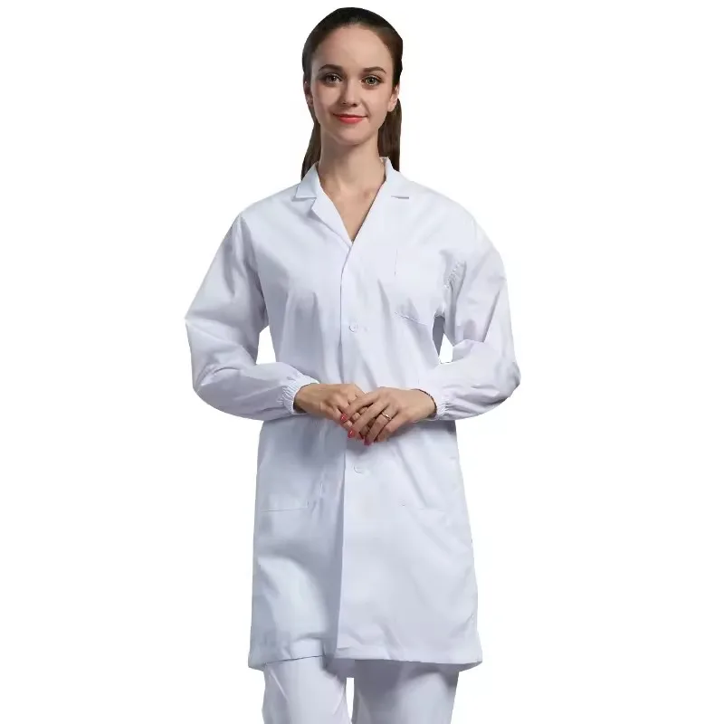 H-1120 Hospital White Cotton Lab Robes Coats In-Stock Safety Uniform for Sale