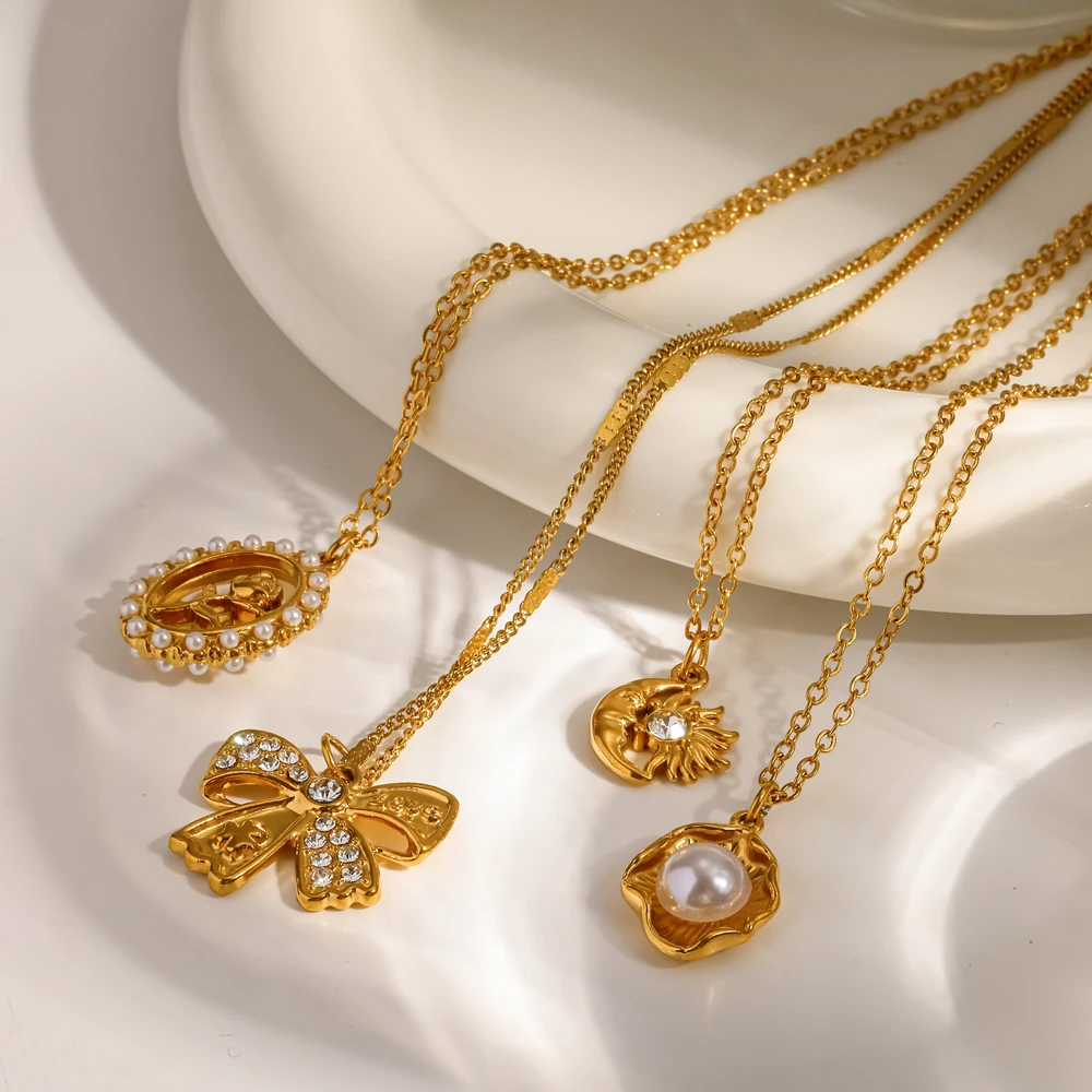 Modische, exquisite, glitzernde Zirkon-geometrische Anhänger-Halskette für Damen aus Edelstahl, farbecht, elegante Halskette, Schmuck – Detail 1
