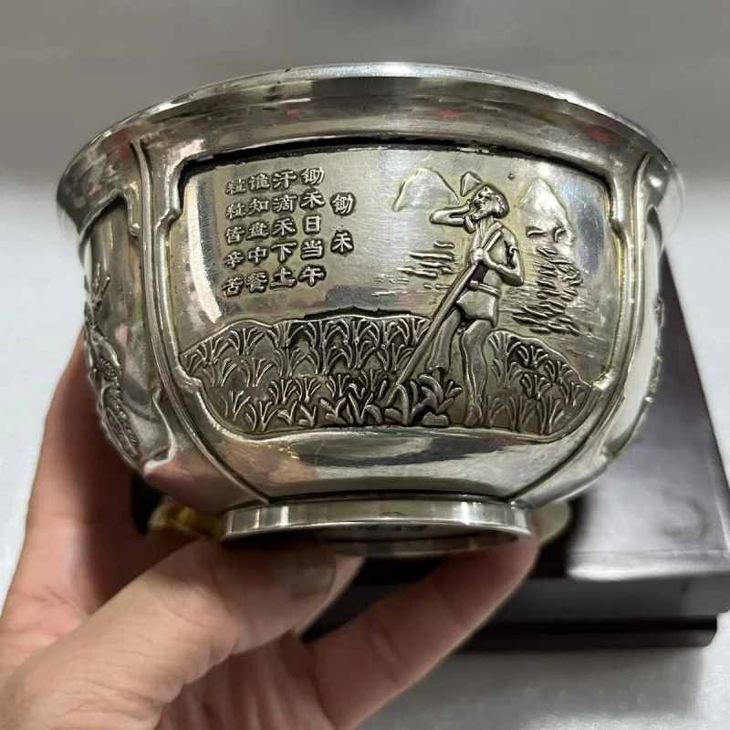 Antique Cooperized Silver Bowl Datang Chastity Old Objects Grain Fengdeng Antique Old Goods Collection Old Copper Ware Ornaments