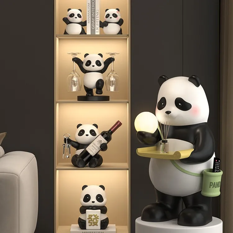 Panda Red Wine Rack Decoration,Wine Cabinet Combination Dining Cabinet Bookshelf Decoration Cup Holder,Friend Housewarming Gift