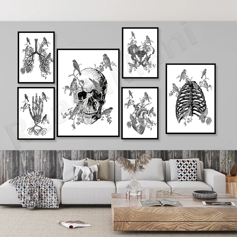 Anatomy Art Skull Anatomy Heart Bronchial Tree Chest Pelvis Gothic Art Clinic Decoration Tattoo Idea Poster