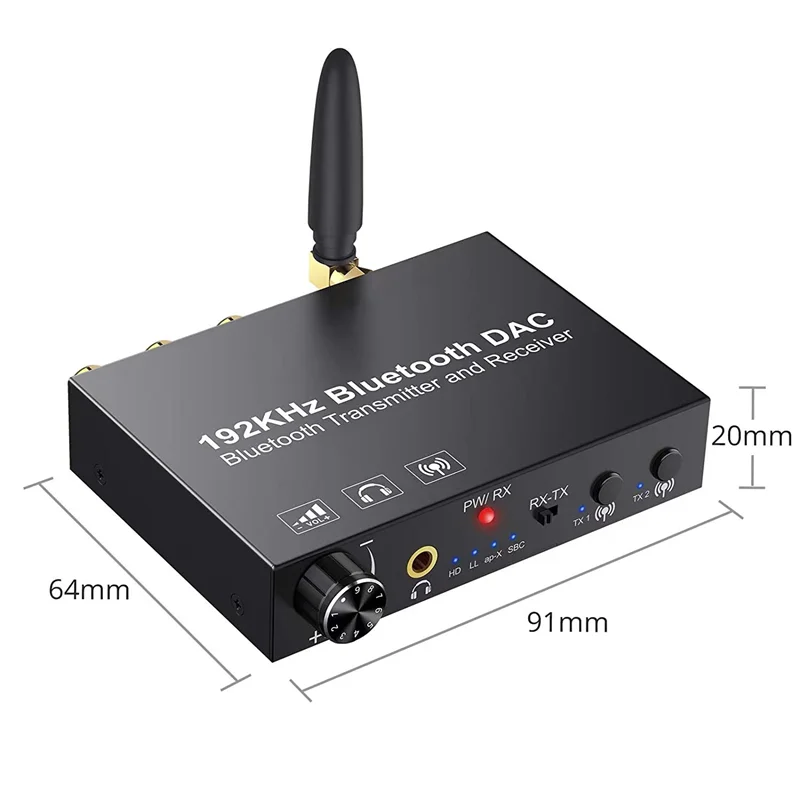 B68A 192Khz Bluetooth DAC Converter Wireless Audio Transmitter Receiver Digital Optical Coaxial To Analog Adapter For TV Durable
