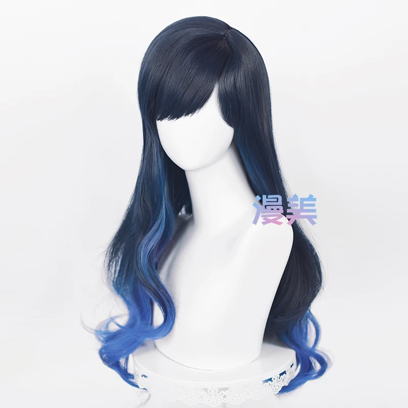 Shiraishi An Cosplay parrucca orecchini a forcina lunghi 70cm capelli ricci sfumati blu capelli sintetici resistenti al calore per le donne Halloween