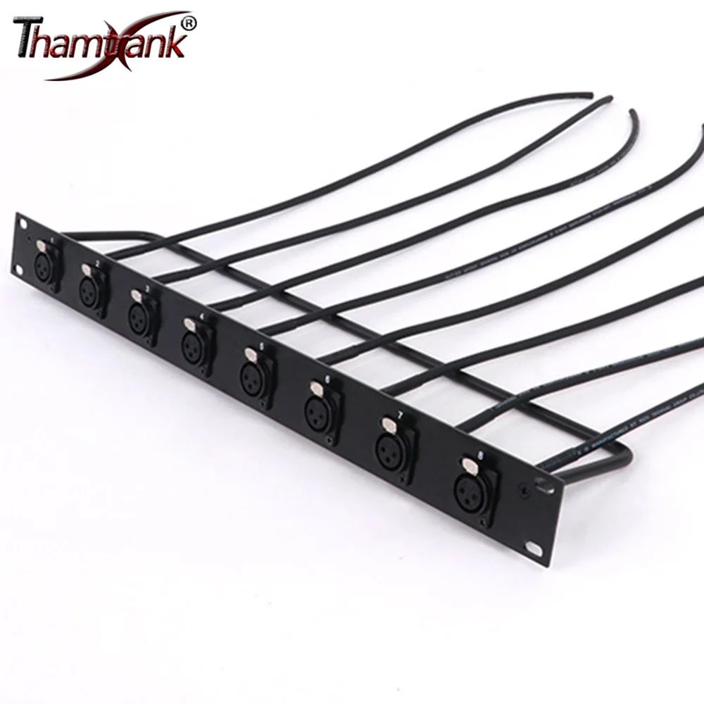 Customized 8-Way 1U Cabinet XLR Audio Jumper Rack,Aluminum Alloy 8-Hole Panel with 3Pin XLR Female Socket+Audio Shielded Cable