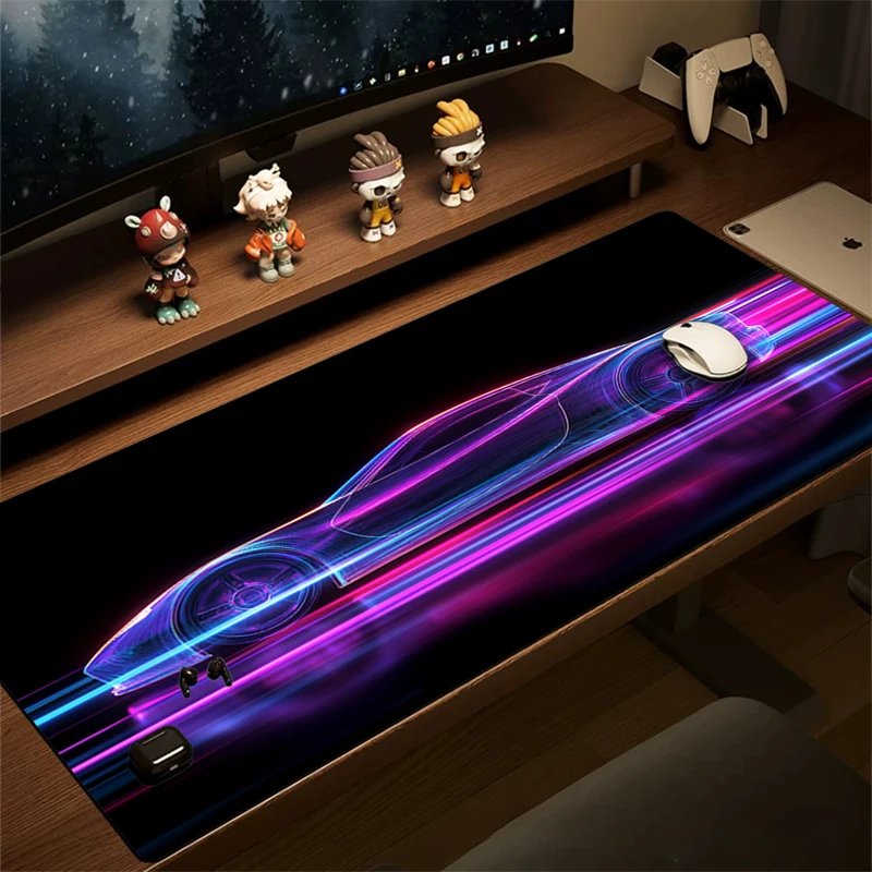 

Pink Sports Car Gaming Mouse Pad Large Anime Art Desk Mat Non-slip Rubber Base Stitched Edge Keyboard Pads PC for Office Decor