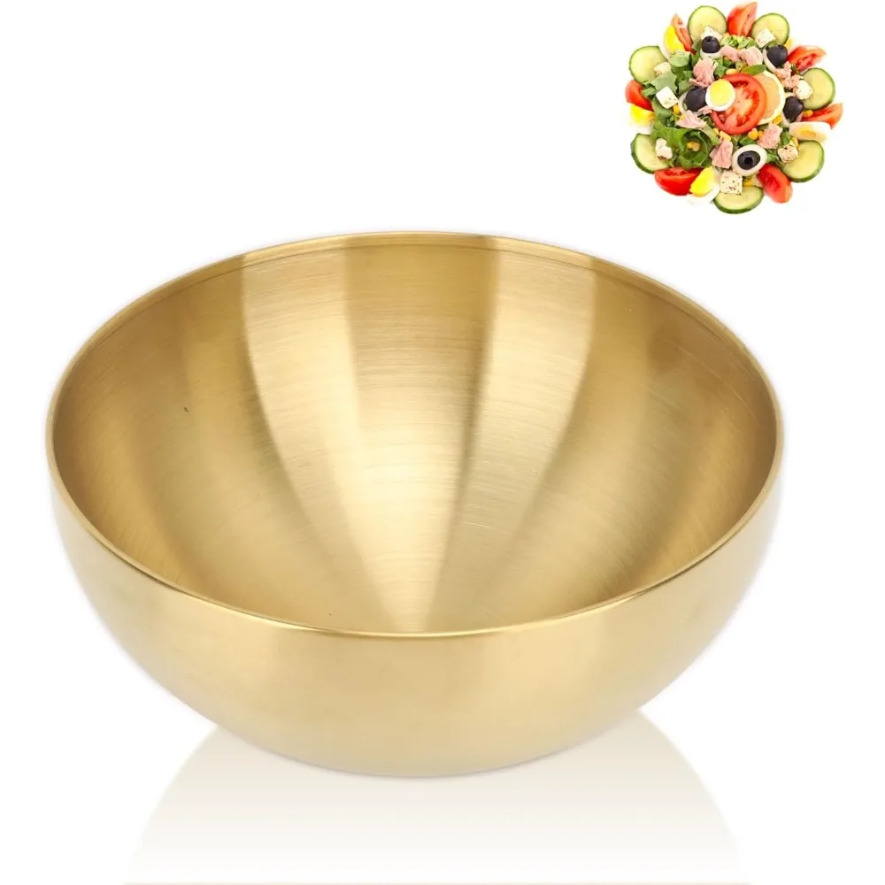 Ensaladera de acero inoxidable dorado, cuenco mezclador de gran capacidad, cuenco de Metal de calidad alimentaria para hornear, vajilla de cocina, fácil de limpiar, reutilizable