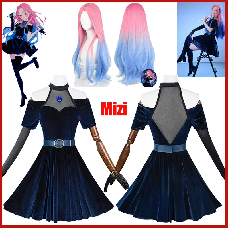 

Mizi Cosplay Costume Anime Alien Stage Fancy Dark Blue Dress Party Carnival Sets Velvet Skirt Pink Gradient Blue Purple Long Wig