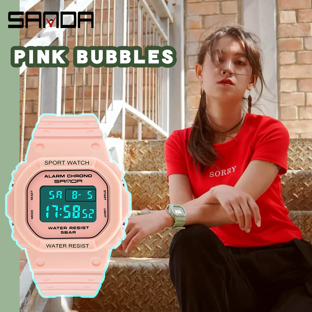 SANDA 293 Fashion Brand Ladies Watches For Women Sport Digital Wristwatches Female Clock LED Display 50m Waterproof Watch