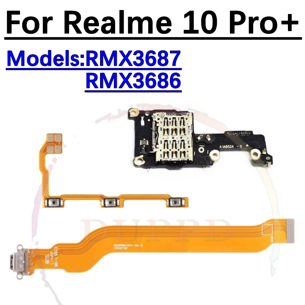 SIM Card Reader Board With Mic For Realme 10 Pro+ Plus 10Pro+ RMX3687 RMX3686 On/Off Power Volume Charging Port Flex Cable