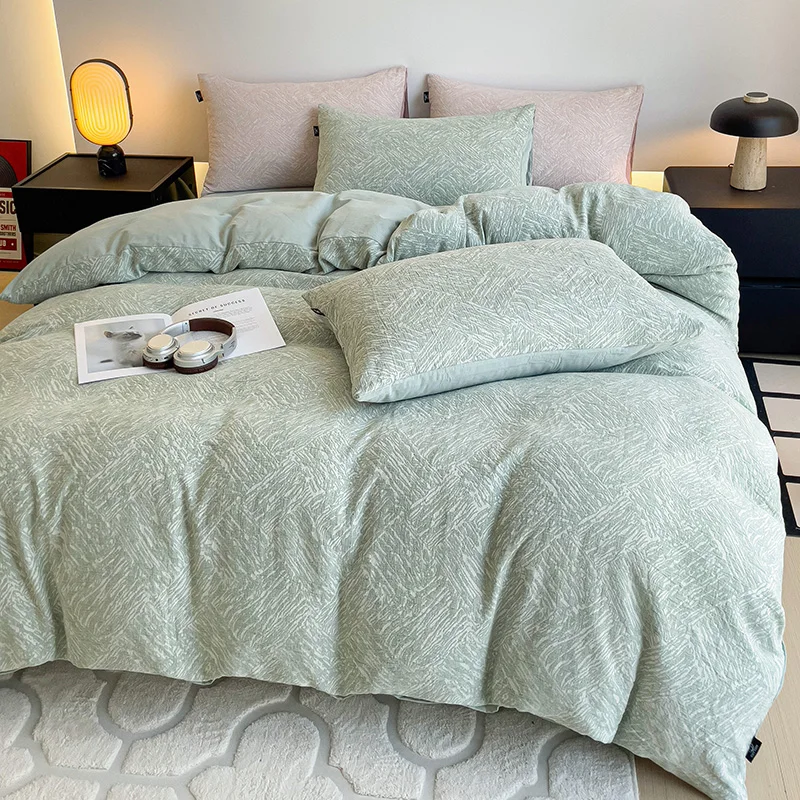 4Pcs Simple High-grade Jacquard Cotton Bedding Cotton Triple Yarn Duvet Cover New 200x230 220x240 Four Seasons