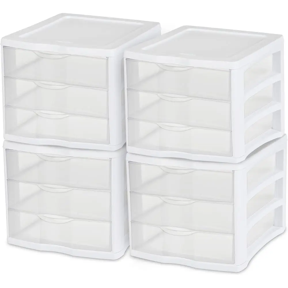 4-Pack 3 Der Unit, Stackable Plastic Organizer with Ders, Whit- Multi-pose Countertop Storage Containers or Oice Supplies, Crat