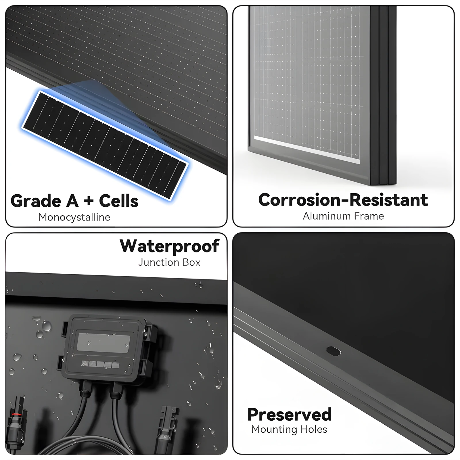 WERCHTAY 12 فولت 400 واط/200 واط/100 واط 18BB لوحة طاقة شمسية صلبة أحادية السيليكون N-نوع الخلايا الشمسية مقاوم للماء التخييم/المنزل/RV #5