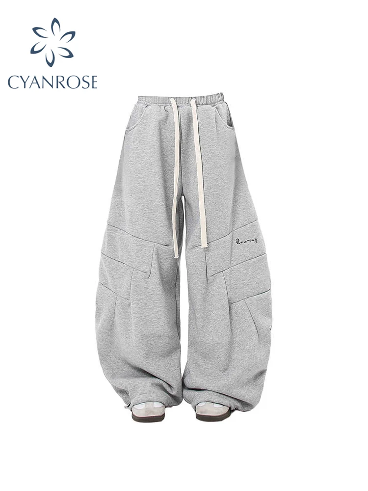 Women's Grey Baggy Pants Vintage Y2k Pants Harajuku Japanese 2000s Style Oversize Sweatpants High Waist Trousers 2000s Clothes