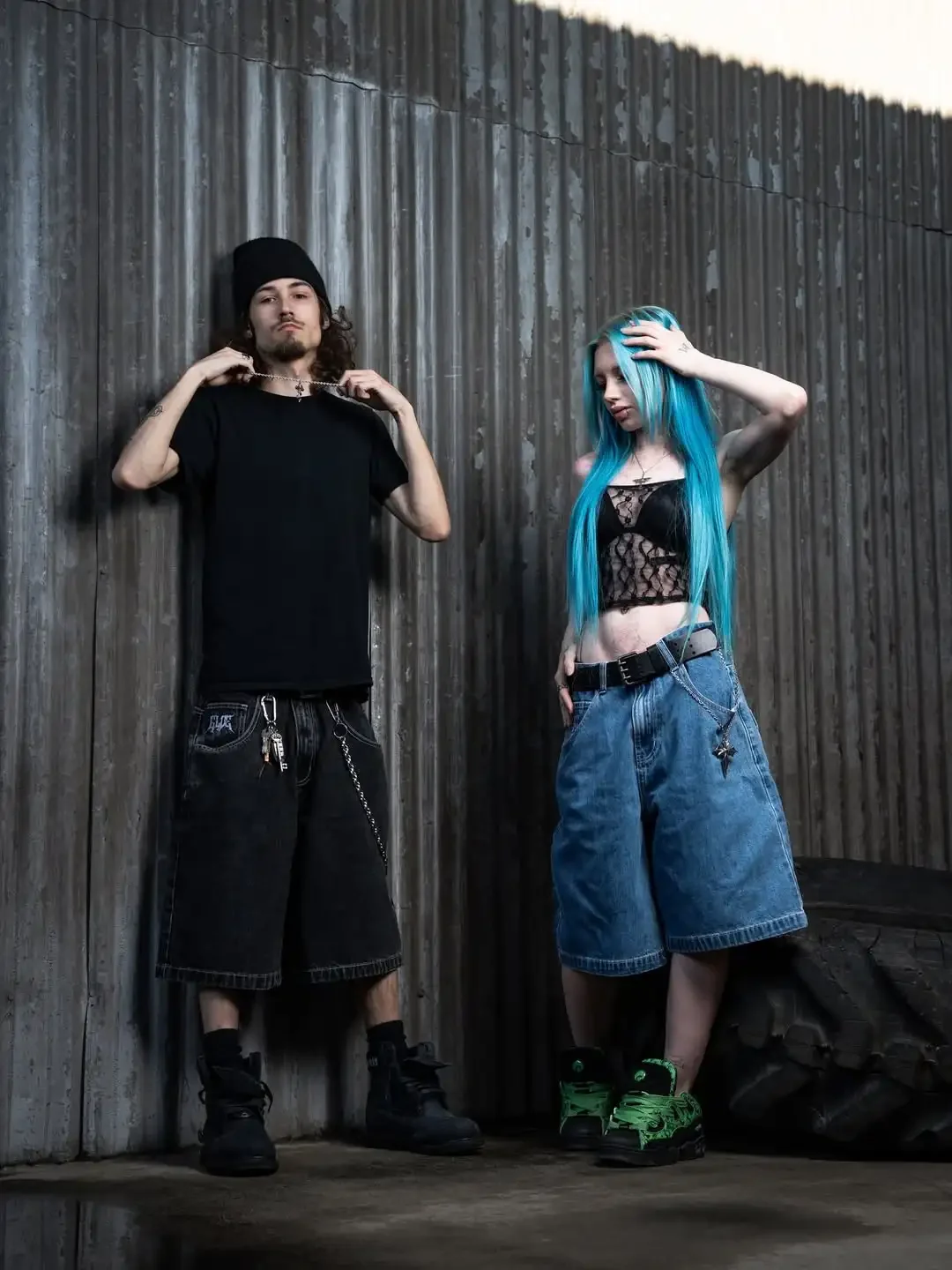 Pantalones cortos vaqueros con bolsillos grandes azules Harajuku, pantalones vaqueros Vintage gótico callejero Hip Hop, moda Punk de gran tamaño, pantalones de pierna ancha de cintura alta Unisex