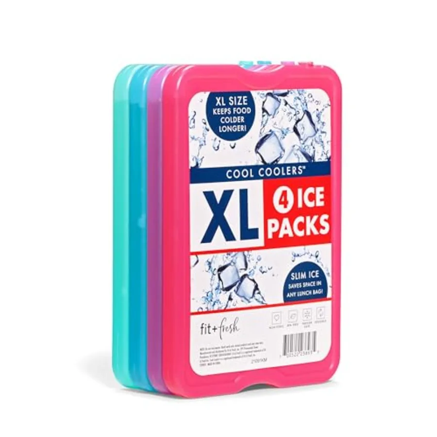 

Cool Coolers by 4 Pack XL Slim Ice Packs, Quick Freeze Space Saving Reusable Ice Packs for Lunch Boxes or Coolers