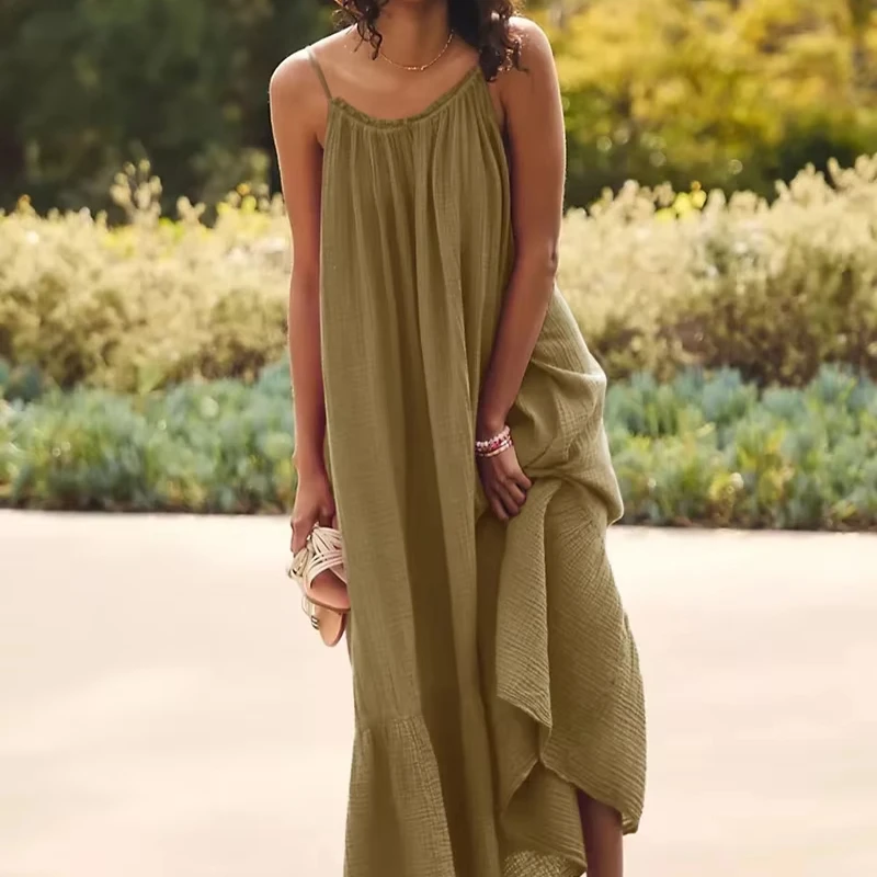 100% Cotton Gauze Muslin Women\'S Summer Dress Sexy Strap Sleeveless Loose Casual Sundress Holiday Beach Party Dresses Vestidos