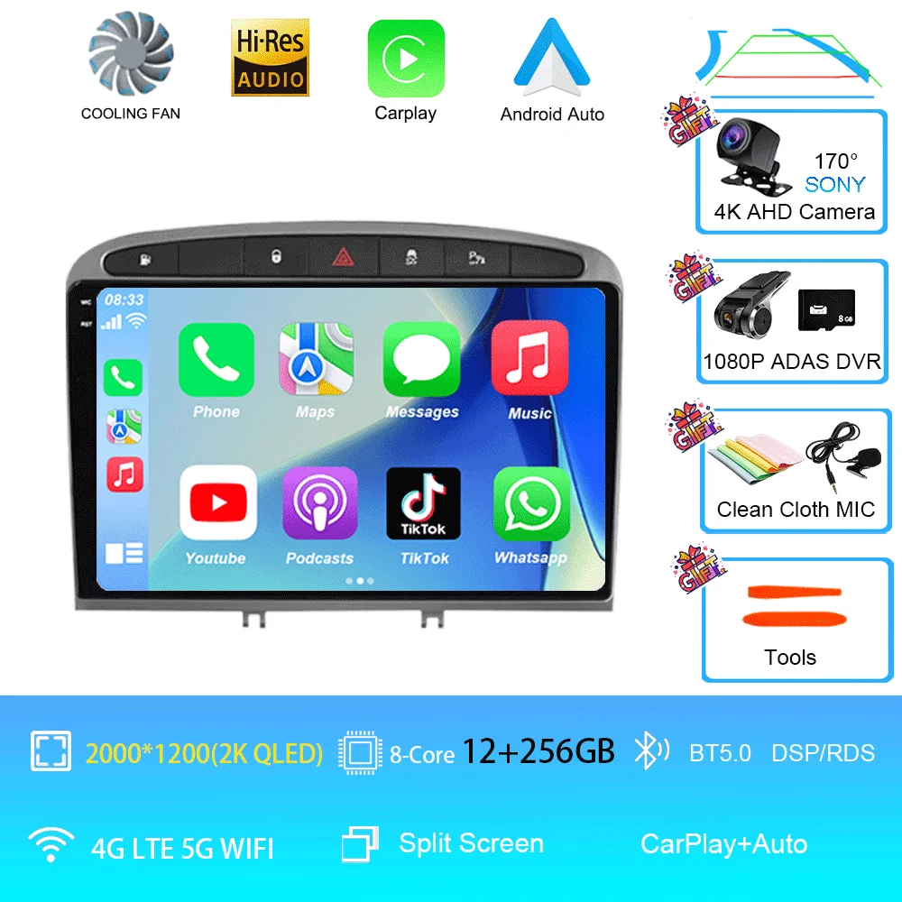 Android 16 autoradio voor Peugeot RCZ 308 SW 2007-2015 408 2012-2020 2DIN multimediasysteem navigatie GPS Carplay Auto head unit WIFI
