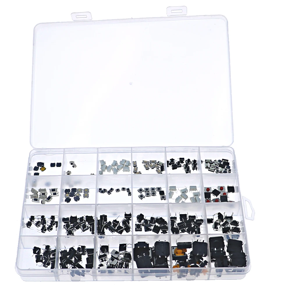 250pcs 25Type Micro Switch Assorted Push Button Tact Switches Reset Mini Leaf Switch SMD DIP 2*4 3*6 4*4 6*6 Diy Mixed Box kit