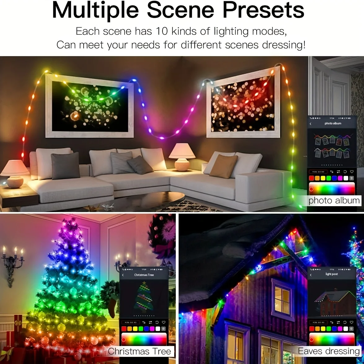 WS2812B RGBIC LED سلسلة ضوء RGB الجنية أضواء عيد الميلاد بلوتوث USB 5 فولت عنونة بشكل فردي الموسيقى APP لون الحلم
