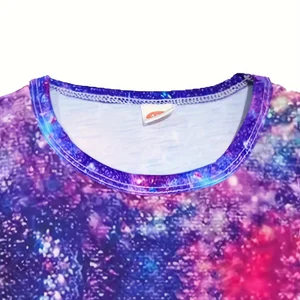 نسائي كم قصير فستان طباعة رقمية مرصع بالنجوم يونيكورن رقبة مستديرة كاجوال أفضل 8 فساتين حفلات للأطفال - رقم 1