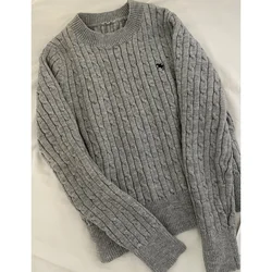 Winter Female Grey Pullover Cozy Cashmere Women Top Knitted Solid Jacket Embroidery Long Sleeve 2023 NEW Harajuku High Quality