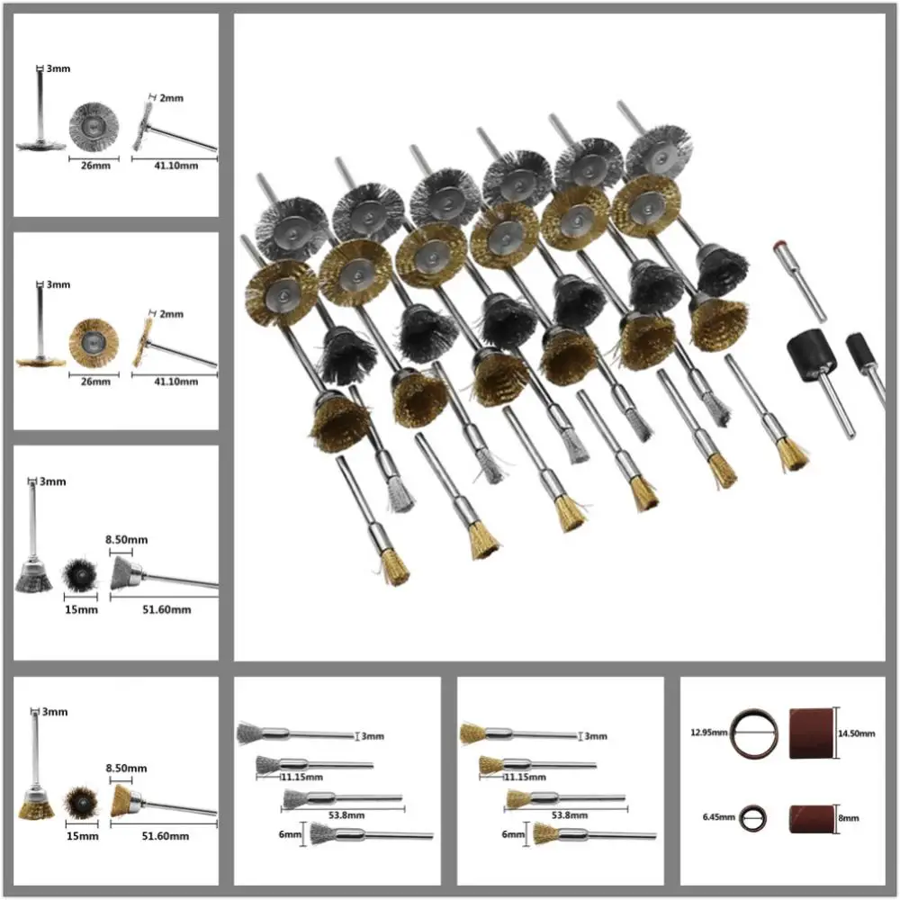 15Pcs Brass Brush Steel Wire Wheels Brushes Electric Drill Rotary Tool Polishing Dremel Rotary Tool Metal Rust Removal Brush Set