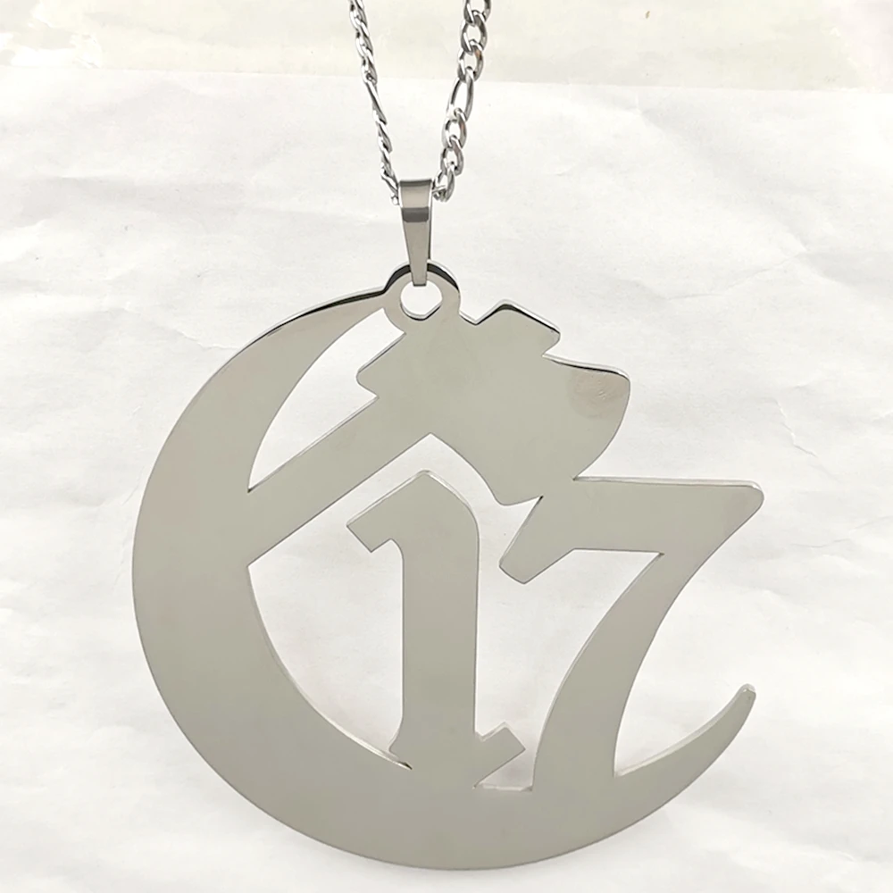 Large 5inch Tall Chapter 17 Ouija Macc ICP Pendant Necklace, Stainless Steel, Silver, Crescent Moon Design For Men NK Chain 30''