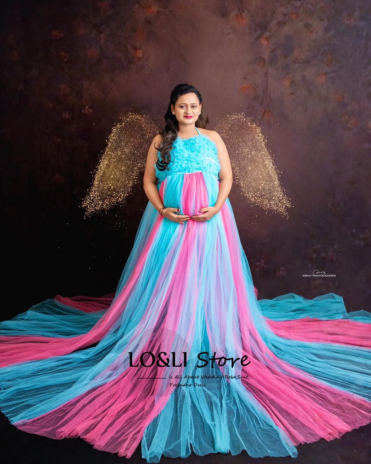 Sexy Maternity Dresses Photography Party Rainbow Tulle Pregnant Women Maxi Gown Long Pregnancy Photo Shoot Prop for Baby Showers