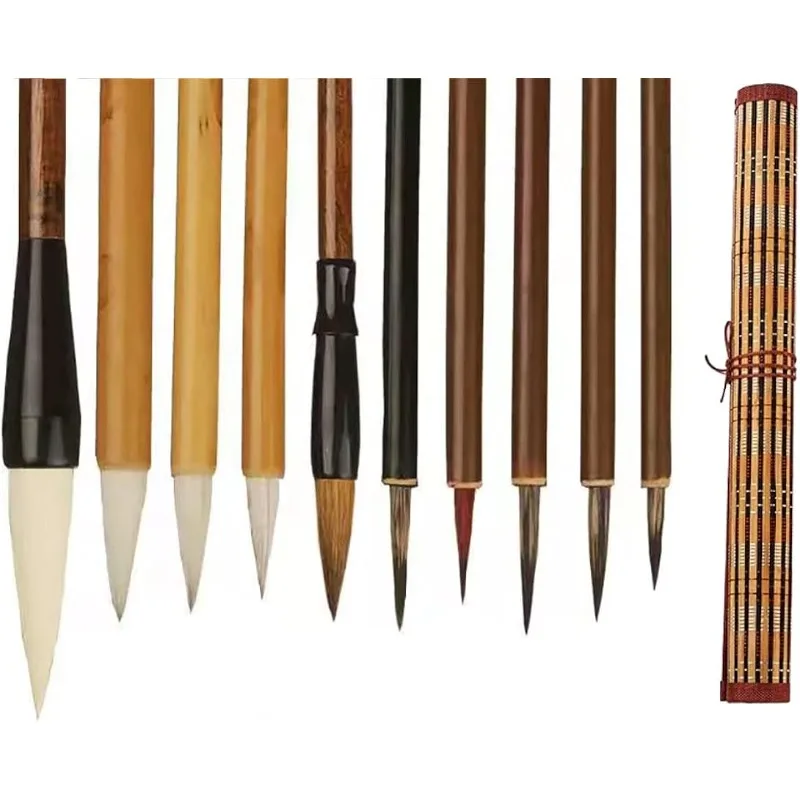 10Pcs Professional Chinese Calligraphy Brushes Set with Storage Bag Traditional Chinese Painting