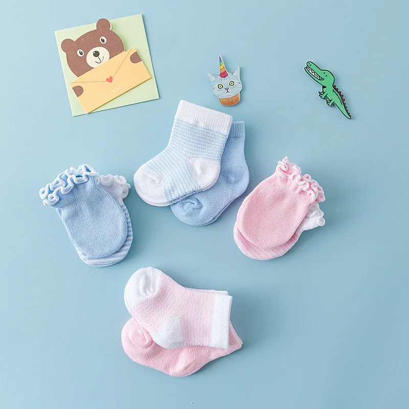 

Newborn Baby Socks Spring and Summer New Accessories for BabyGirl Boy Clothing Babys gloves anti scratch face babysocks set