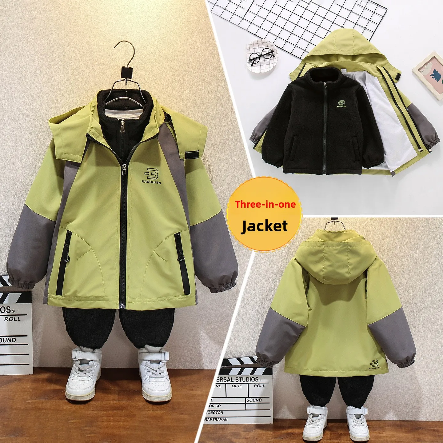 

2025 autumn and winter new children's jacket, three-in-one boys' jacket,autumn and winter new baby foreign jacket,Hiking Jackets