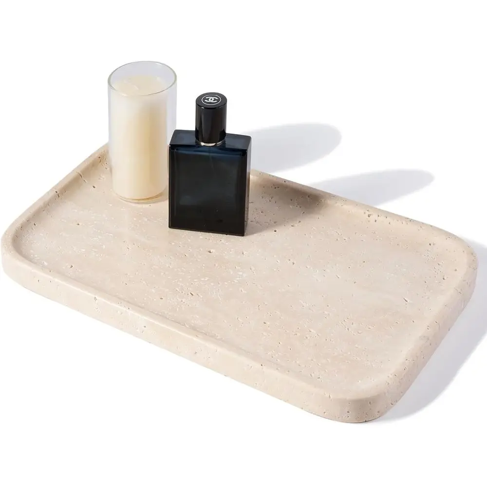 

Travertine Vanity Tray, Stone Bathroom Tray or Countertop, 14'' Marble Decorative Drer Trays, Large Serving Trays