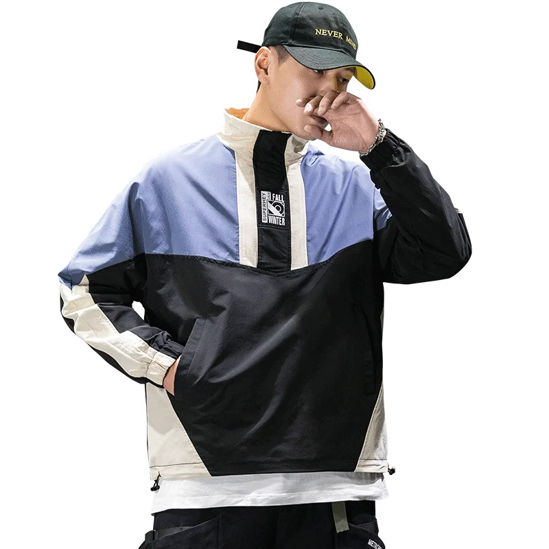 Half Zipper Pullover Windbreaker Track Jackets Men 2023 Autumn Hip Hop Harajuku Coats Streetwear Male