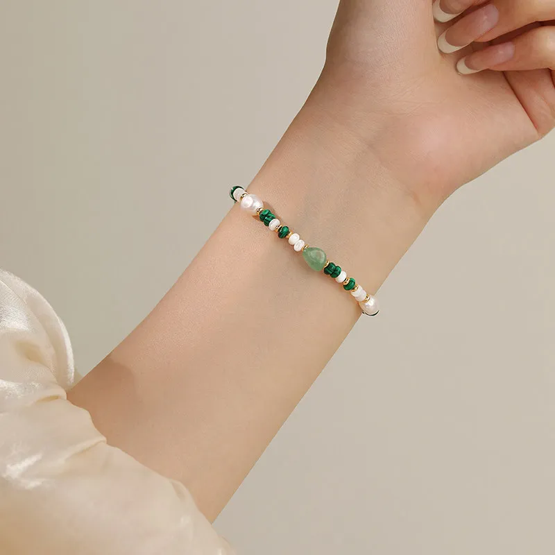 Hochwertiges Trendiges Natürliches Süßwasserperlen- & Grüner Jadestein 14K Vergoldetes Damen-Schmuckset Frauen Halskette Armband Geschenke – Detail 7
